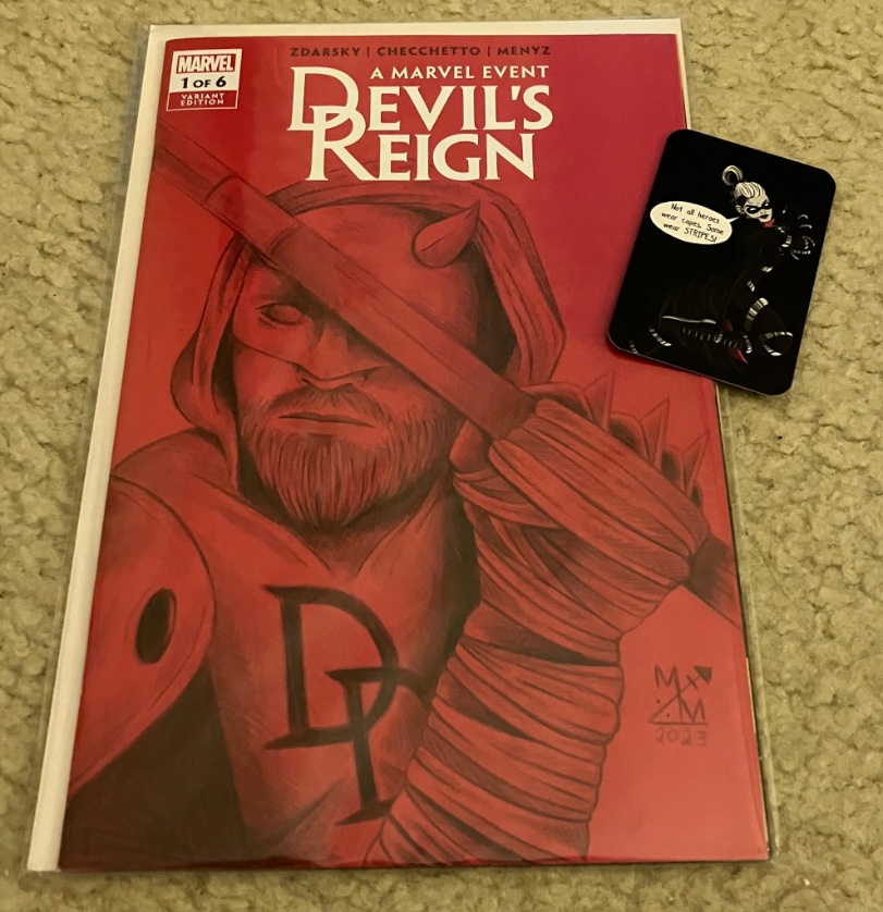 skmetalle's tweet image. My first 2023 original art Daredevil/Matt Murdock/King Daredevil piece arrived.

This stunning #KingDaredevil made it safely through Hand territory to my safe house.👏😈👏

x🙏  again @MoniqueMuge 🤗🖤❤️🖤🤗x

#Daredevil #TheDevilsReign #Marvel #MoniqueMuge #originalart