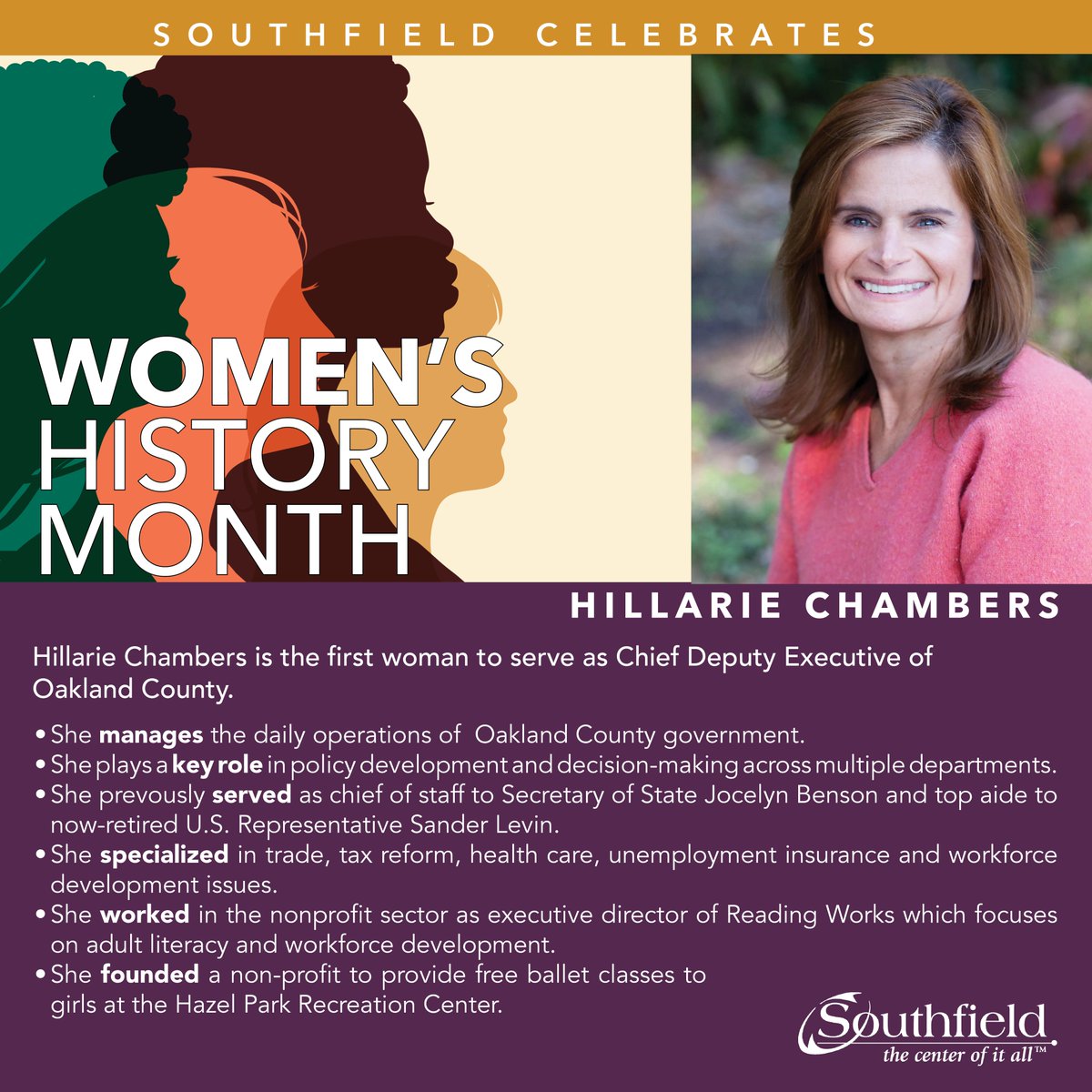 Women's History Month Fact: Hillarie Chambers is the first woman to serve as Chief Deputy Executive of Oakland County.