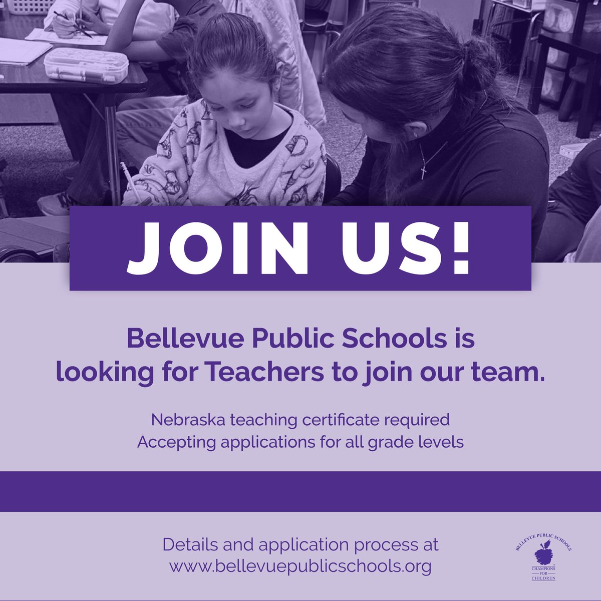 Now Hiring & We Want You! Join #TeamBPS & be a #ChampionForChildren today 💜 Apply today: bit.ly/3JxO0Tn