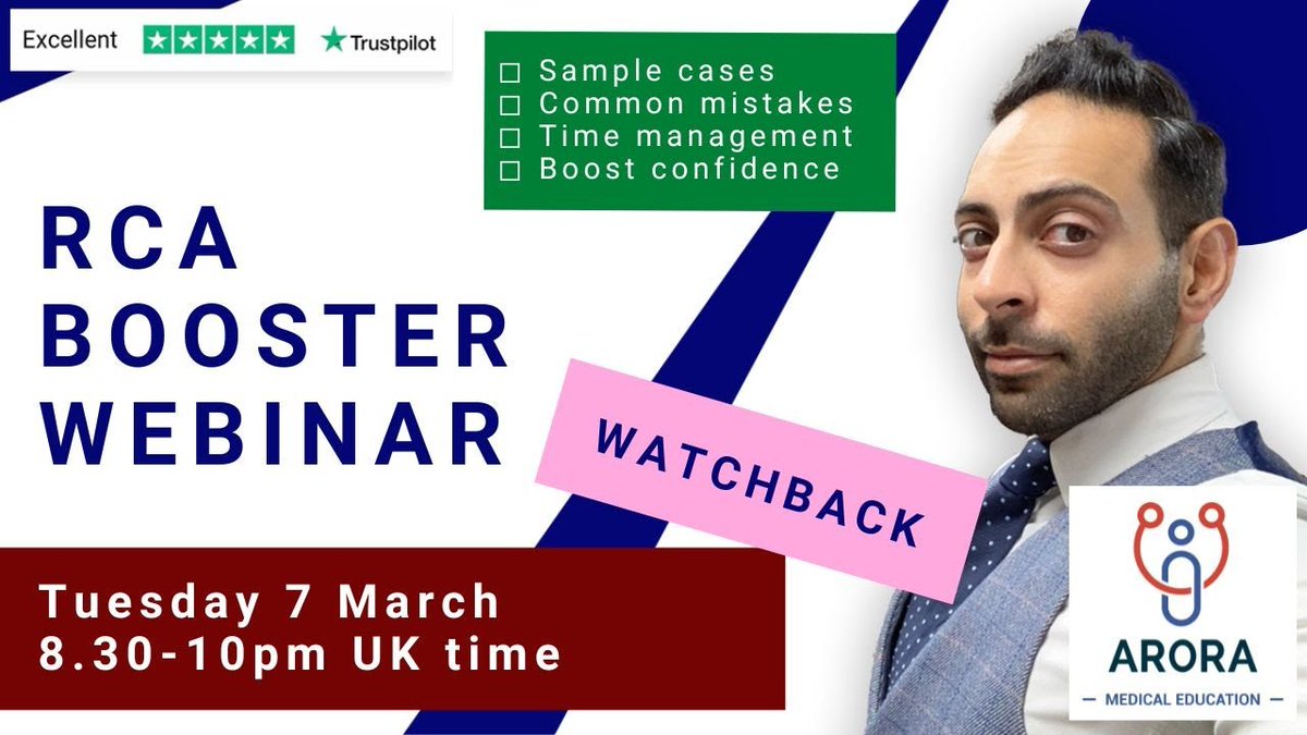 🙋‍♂️🙋‍♀️ If you're preparing for MRCGP RCA in 2023, watch back our recent Booster Webinar for sample cases… youtu.be/yrpSvbHunNM

👉 Don't forget to use coupon aroravideo10 for 10% off any RCA course or resource: aroramedicaleducation.co.uk/mrcgp-rca/

#CanPassWillPass #PassRCA #MRCGPRCA #RCA