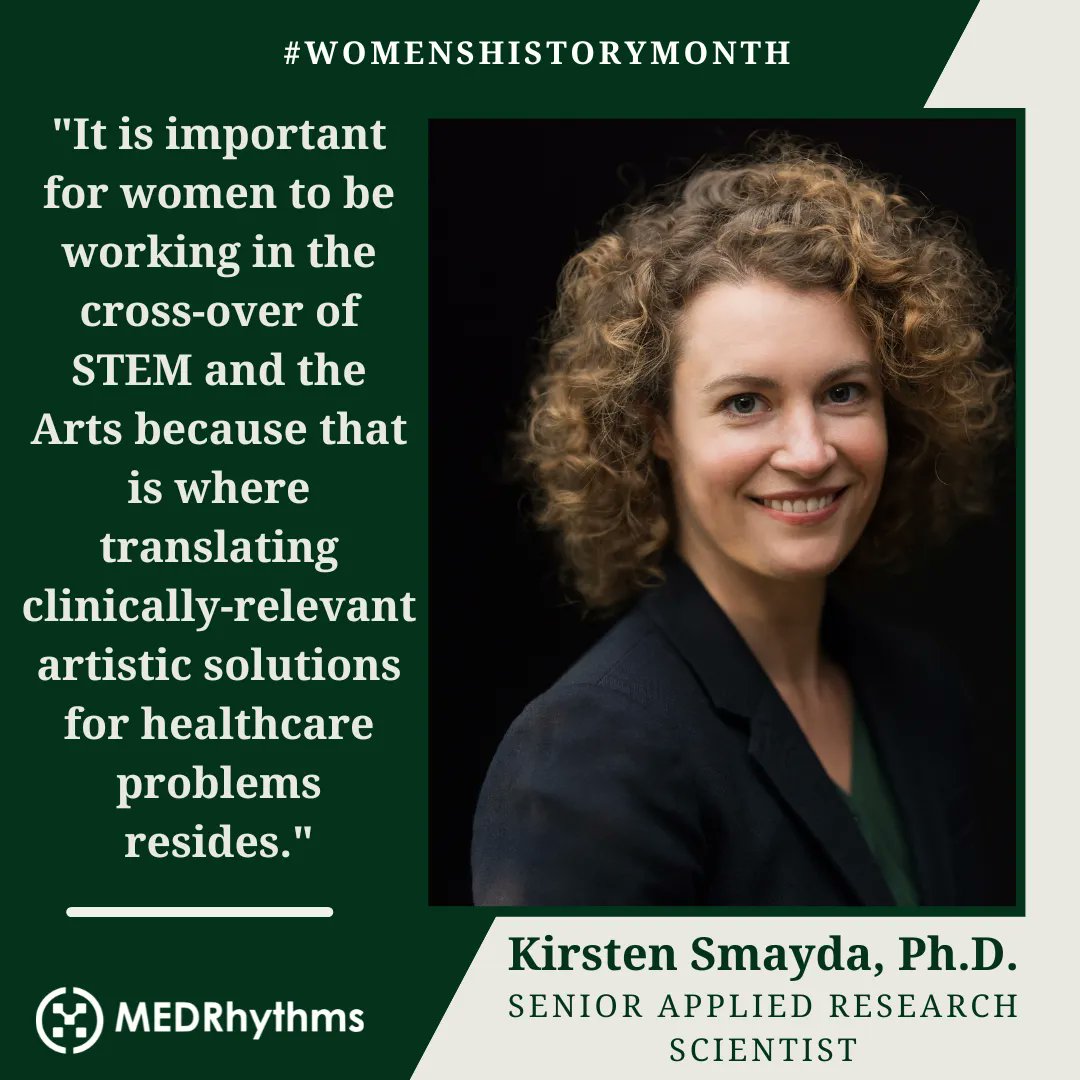 Today our Women’s History Month spotlight is on Kirsten Smayda, MedRhythms’ Senior Applied Research Scientist.

For more information on MedRhythms, visit buff.ly/3xYKsCW

#WomensHistoryMonth #WomensHistoryMonth2023 #womeninhistory #herstory #womeninSTEM