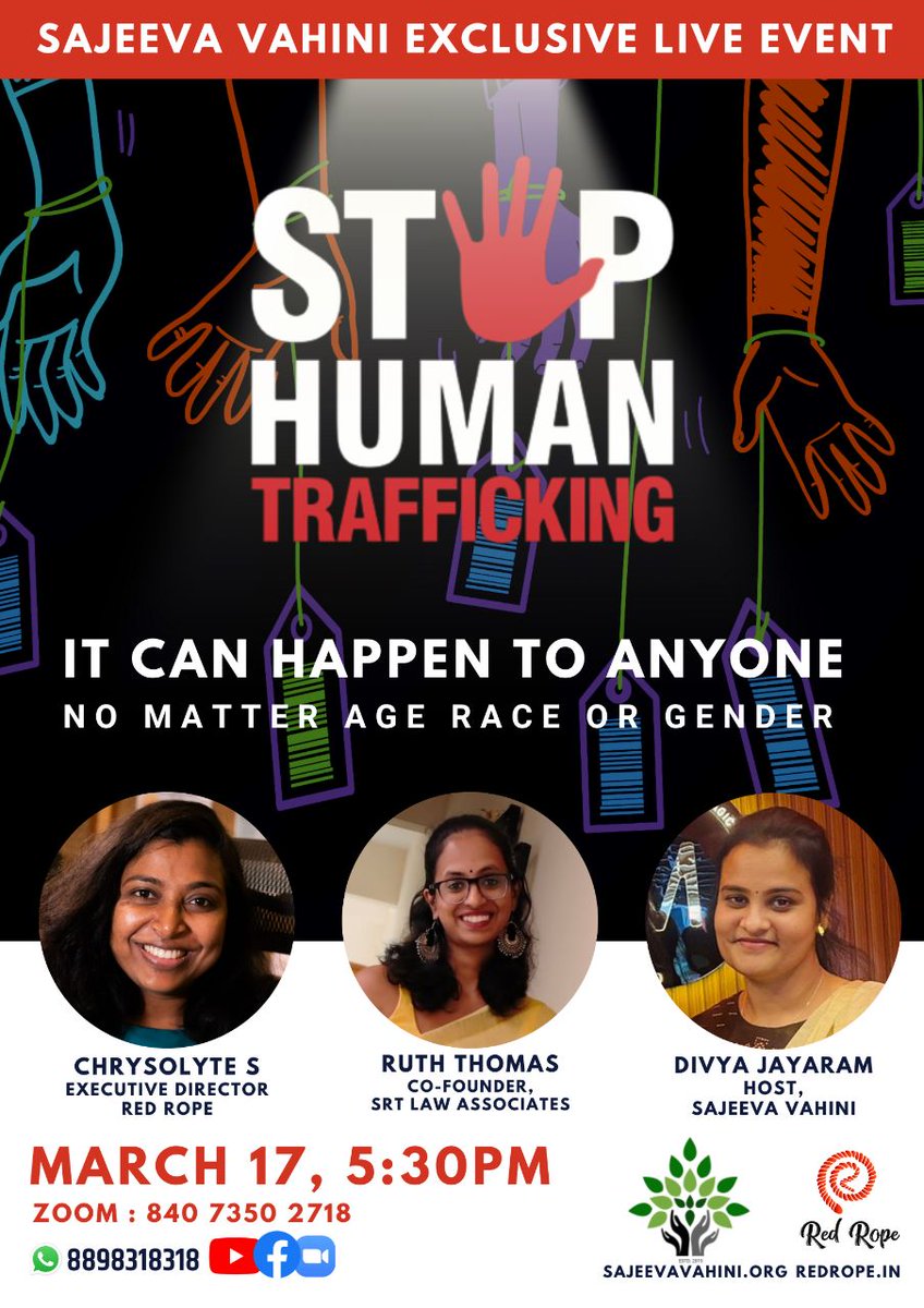 ChrysolyteOlive's tweet photo. https://t.co/LQuQKTcsJC 
Exclusive Virtual Live to understand the experiences and preventing Human Trafficking. Stay Tuned on March 17. 5:30pm Live on Sajeeva Vahini. https://t.co/9bmXGMXqtw