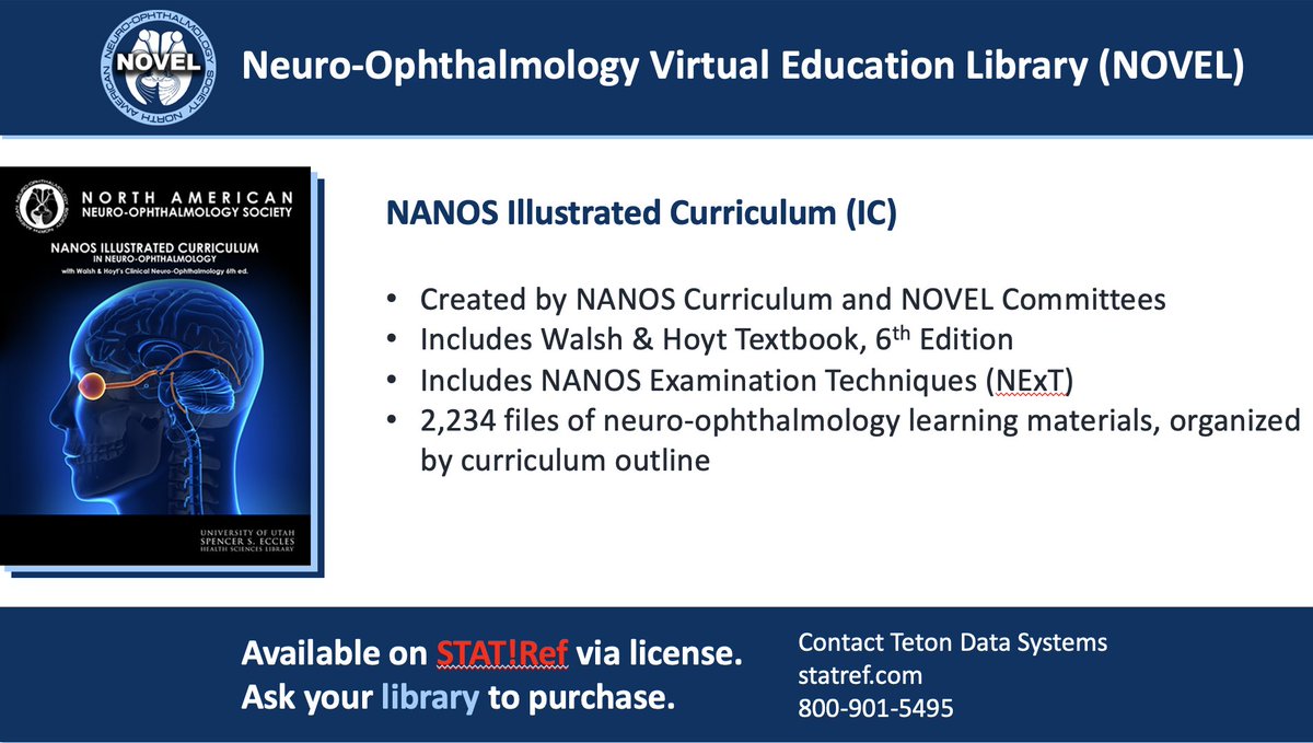 Want access to the largest, organized online neuro-ophthalmic educational material? Check out the NANOS Illustrated Curriculum, available on NOVEL. The most sophisticated version is available on STAT!Ref <-- ask your library to subscribe! @NANOSTweets @aiee_antonio #localeyes