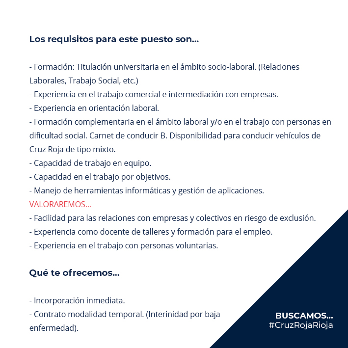 CruzRojaRioja's tweet photo. ⚠️ ¡Mañana 14 de marzo último día para enviar tu CV!

➡️ Remitir CV a larioja@cruzroja.es indicando en el asunto la referencia “TIT. ÁMBITO SOCIO-LABORAL – EMP.”

#cruzrojarioja https://t.co/7UgHoFyS8d