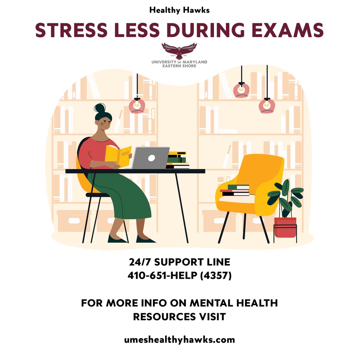 UMESCounseling's tweet photo. All the best on your Midterm Exams Hawks!!! #UMES https://t.co/DQ50qaEDBb