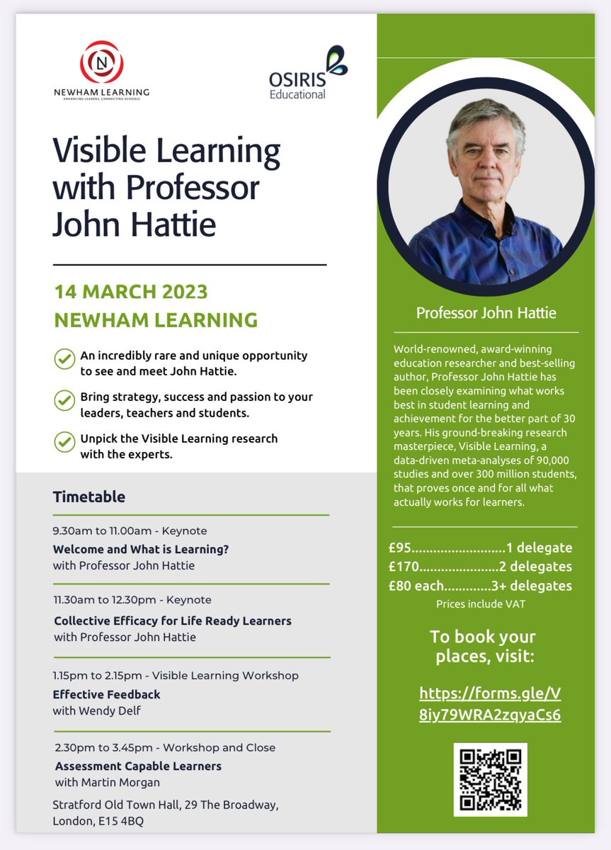 <a href="/NewhamLearning/">Newham Learning</a> and <a href="/Class_Leading/">David Bailey FCCT</a> - we are so excited to bring the world renowned author and researcher <a href="/john_hattie/">John Hattie</a> to London!  Get ready to challenge your thinking....
#visiblelearning #metacongnition #feedback #whatislearning? #collectiveefficacy  #assessment