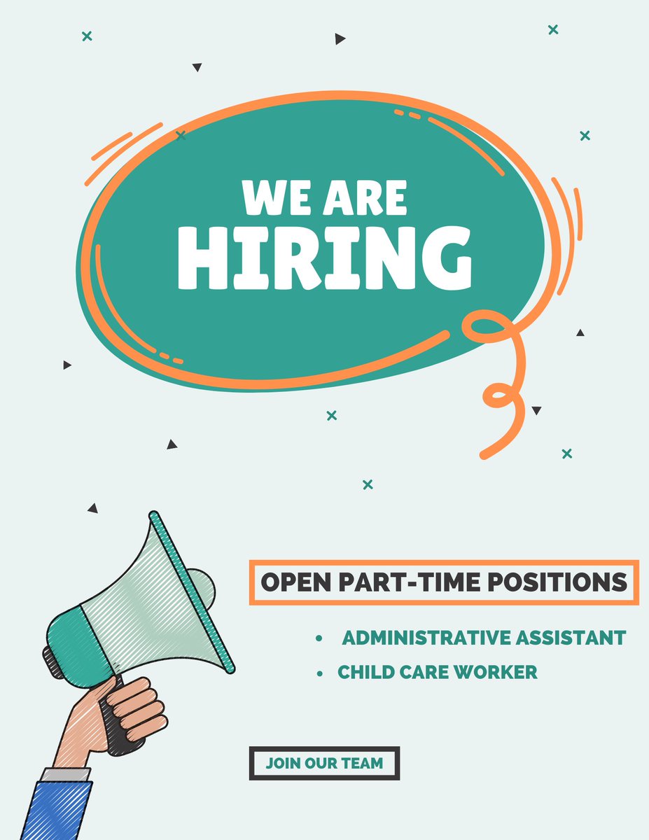 Join our team!

We are currently hiring two part-time positions. Apply below!

Administrative Assistant - ow.ly/9S7f50Nh8li

Child Care Worker - ow.ly/h5cm50Nh8lk