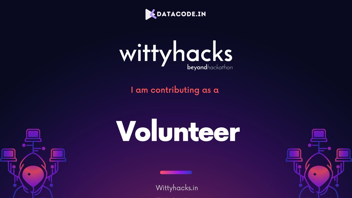 iharshka's tweet image. Hey all, excited to share that I am volunteering in @wittyhacks with @datacode_in to contribute to uplift the Hackathon culture! **

I look forward to helping build an inclusive &amp;amp; diverse space!*

Register at: Wittyhacks 3.0 | Register Now #Wittyhacks #datacode