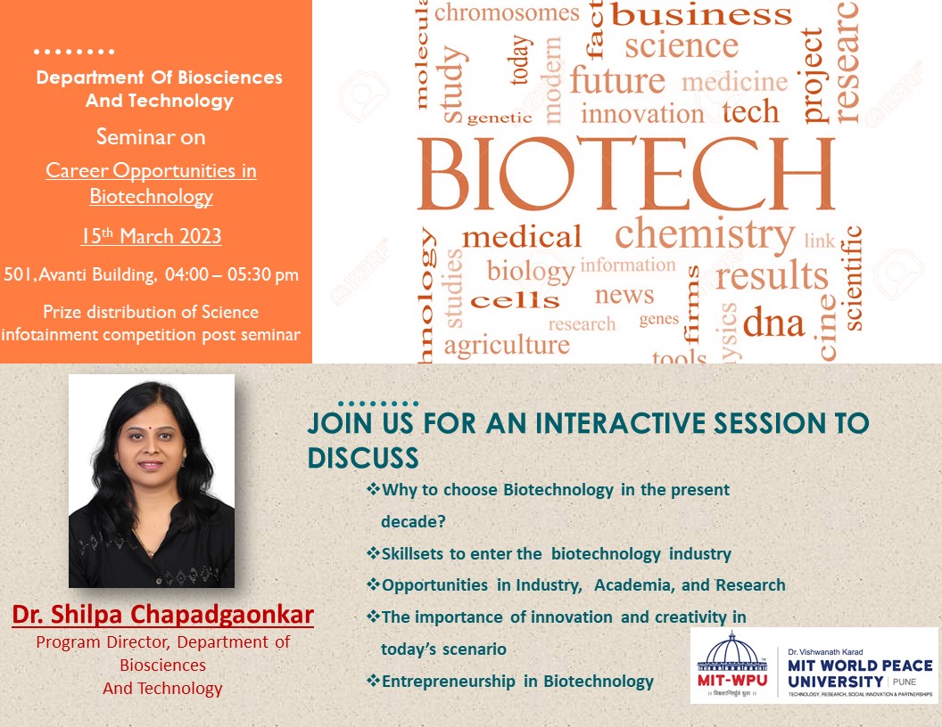 Dear all, Department of Biosciences and Technology is organising a talk on 'Career Opportunities in Biotechnology' on 15 March 2023, Register here: forms.gle/U2AF7a4Ux7aWGv… To know more about activities and programs @ Department join this WhatsApp group: chat.whatsapp.com/KNA4QeMU3w8KYz….