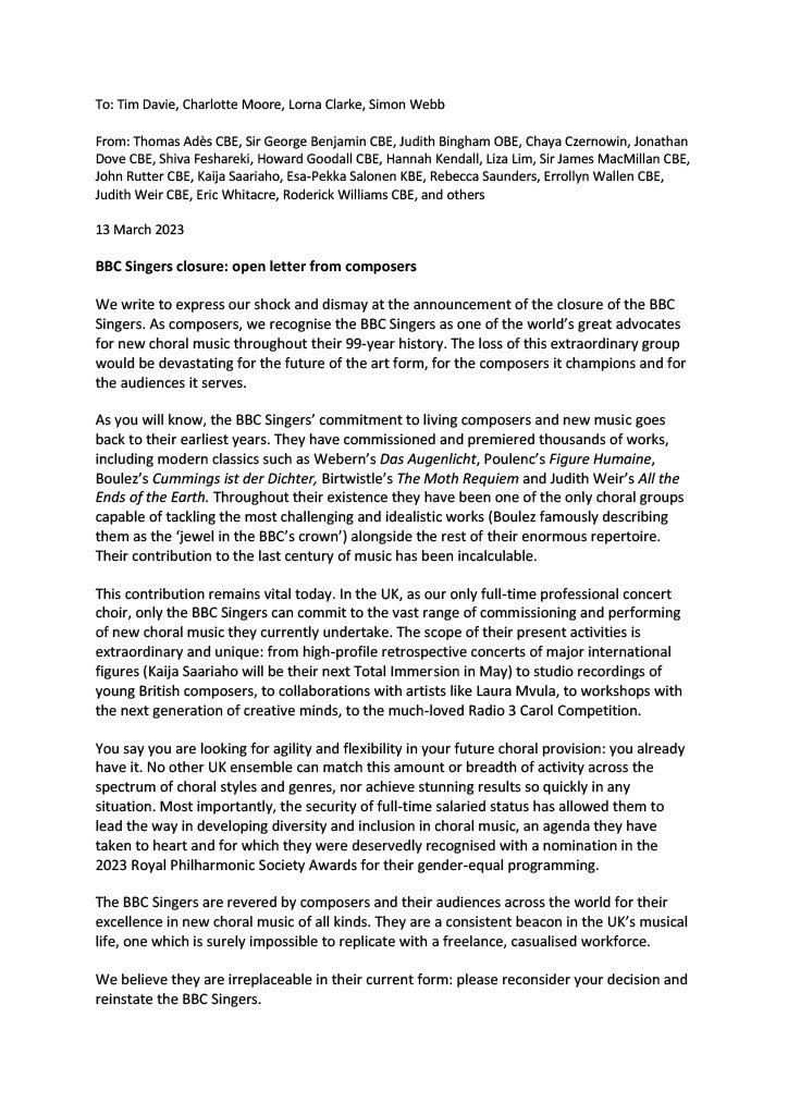 Eric Whitacre (@ericwhitacre) on Twitter photo An open letter from composers around the world to the BBC protesting the disbanding of the <a href="/BBCSingers/">BBC Singers</a>. Honored to add my name. An open letter from composers around the world to the BBC protesting the disbanding of the <a href="/BBCSingers/">BBC Singers</a>. Honored to add my name.