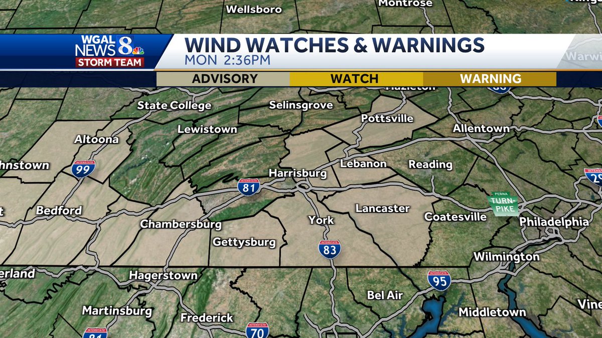 WGAL on Twitter "A Wind Advisory has been issued for highlighted
