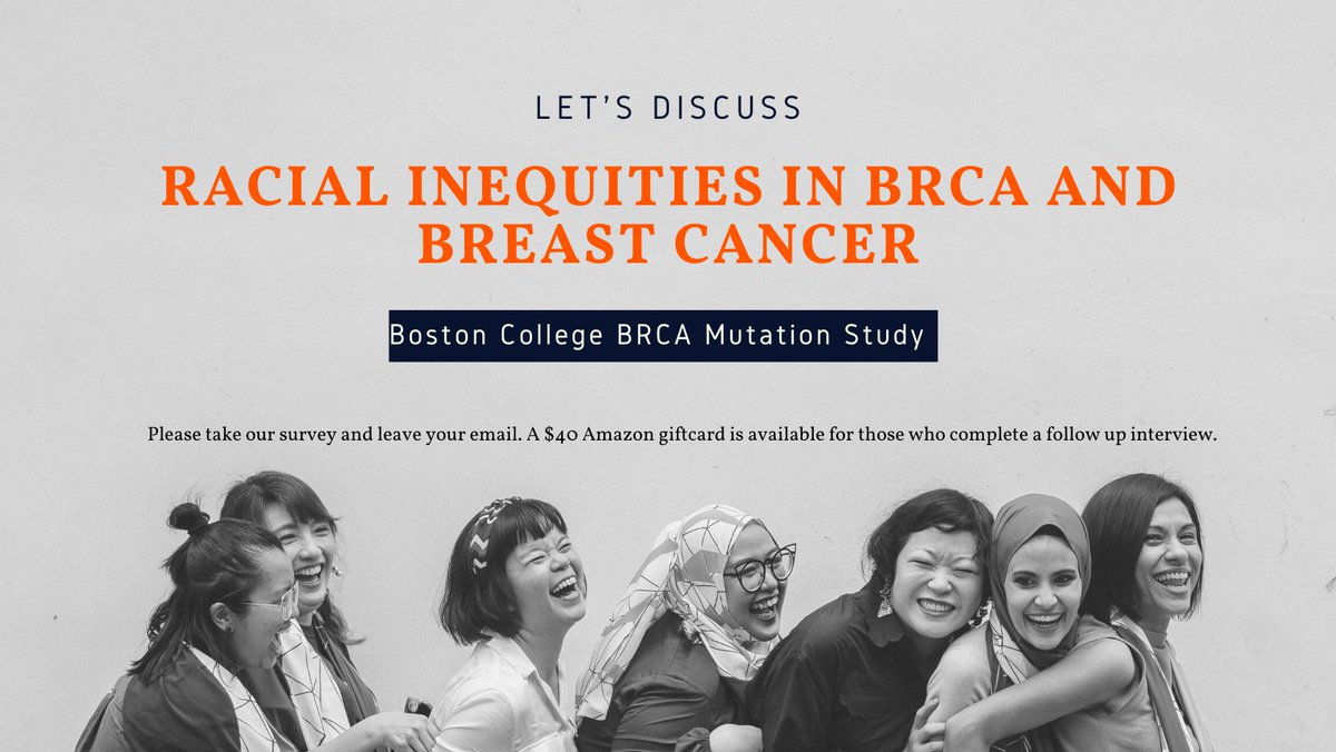 Let's discuss racial inequities in BRCA and breast cancer. If this applies to you, please take the survey below. 

If you are chosen to be interviewed, we will send a $40 Amazon gift card as a thanks for your time!

tinyurl.com/BRCAcuestionar…
tinyurl.com/BCBRCA2022