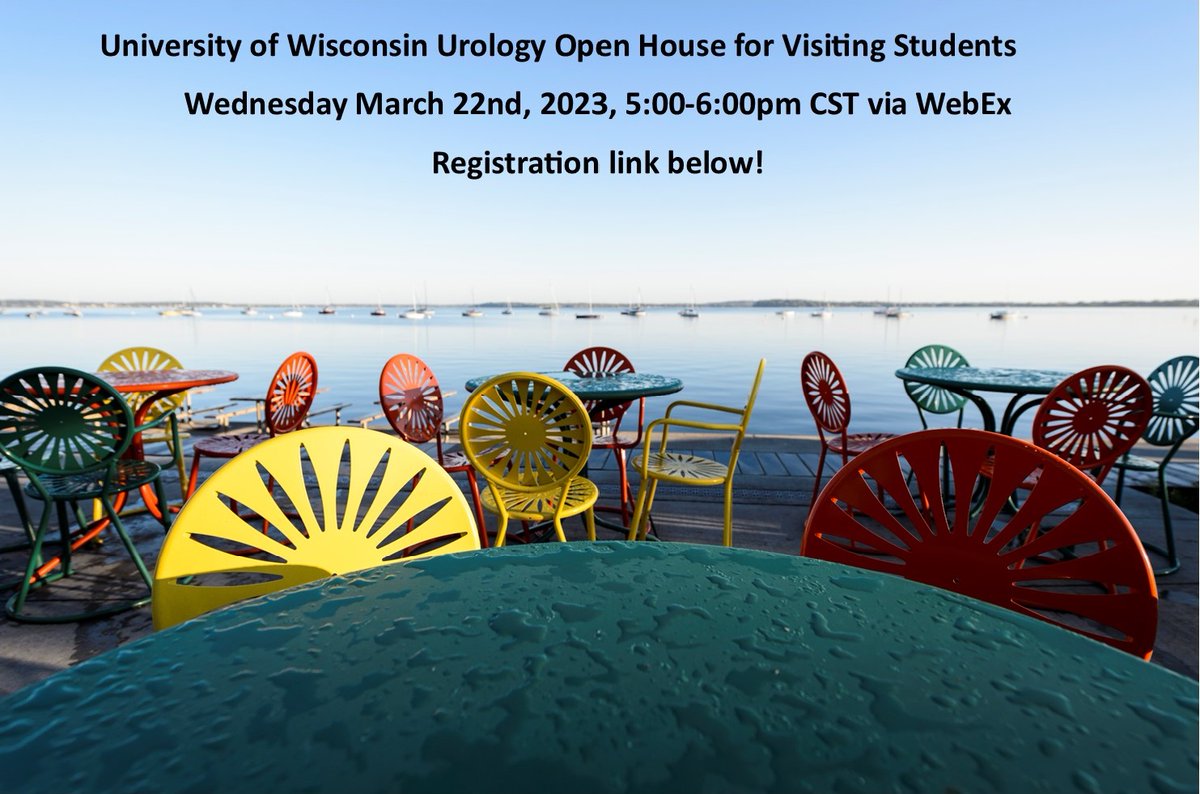 WiscUroRes's tweet photo. Save the date! We are holding an open house for visiting students Wednesday March 22nd 5:00-6:00pm CST via WebEx. Come learn about our program and why you should come rotate with us! Register here: https://t.co/ltHgZ3g8SM @Uro_Res @UroResidency @Inside_TheMatch @Uro_Stream https://t.co/vKA43369Sk