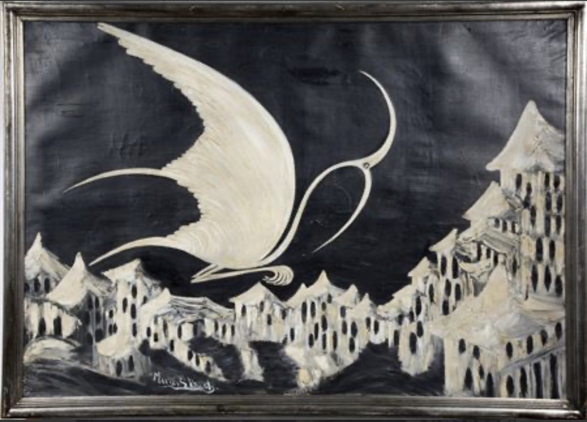 Jen3nfer's tweet photo. “Thunder and Lightning”, 1938 and
“The Gaunt Bird of Famine”, c.1930
Marian Spore Bush.
#ooa #mediumistic #darkart https://t.co/tkcGAk89XV
