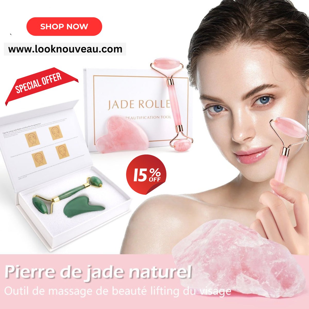 Facial Beauty Roller Skin Care Tools, Rose Quartz Massager for Face, Eyes, Neck, Body Muscle Relaxing and Relieve Fine Lines and Wrinkles.

#faceroller #facialroller #skincaresnob #skincarehacks #facialbenefits #youthfulskin #crystalshop  #jaderoller #beautytips
