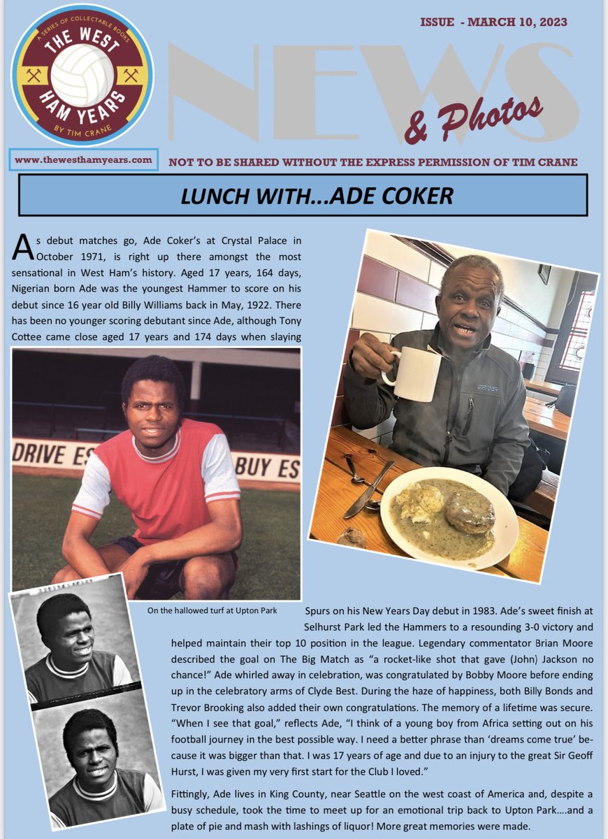 EXHammersMag's tweet image. Latest West Ham Years newsletter is ready. Get yours by emailing me - tcrane183@gmail.com . 11 page special on #adecoker . #westham #freenewsletter