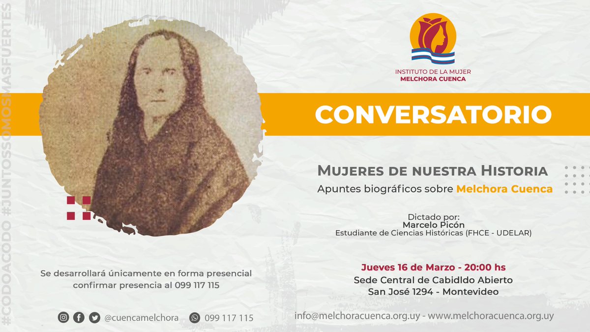 lista_1830's tweet image. En el mes de la mujer queremos brindar un homenaje a Melchora Cuenca, quien lucho junto al prócer por nuestra emancipación.  Es un honor para el Instituto  comenzar con ella este ciclo de charlas de Mujeres de nuestra historia. Los esperamos!!!  #codoacodo #juntossomosmasfuertes