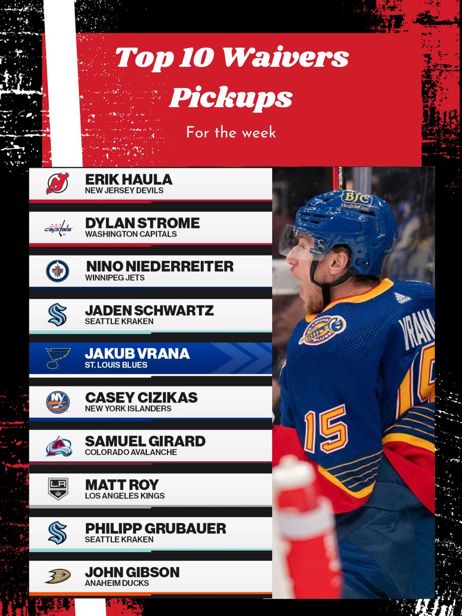 Offsides_Hockey's tweet photo. Here are your top 10 waivers pickups for the march 13th to march 19th week for your @NHL #FantasyHockey pool! per @NHLFantasy https://t.co/Y7ymb9tvNo
