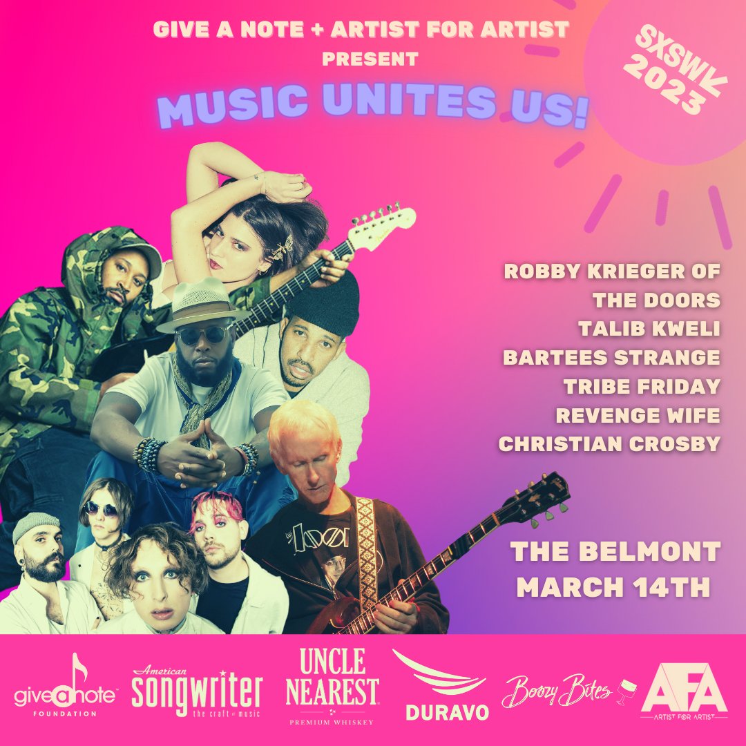 GiveANote's tweet photo. Come celebrate with us at #SXSW at The Belmont on Tuesday(tomorrow)! Giveaways & special tastings from our SPONSORS plus a whole lot of great #MUSIC from a diverse group of #ARTISTS!
#giveanote #afamgmt #musicmatters #musiceducation #musicunitesus https://t.co/WB9hboFjqR