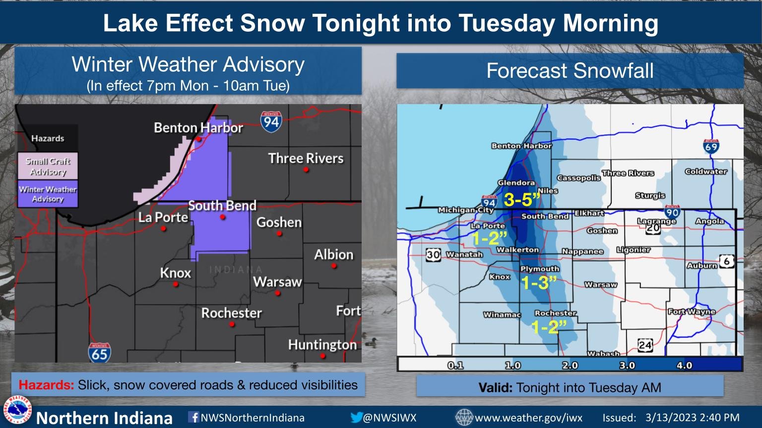 Lake effect snow accumulations tonight in northwest Indiana and southwest Michigan