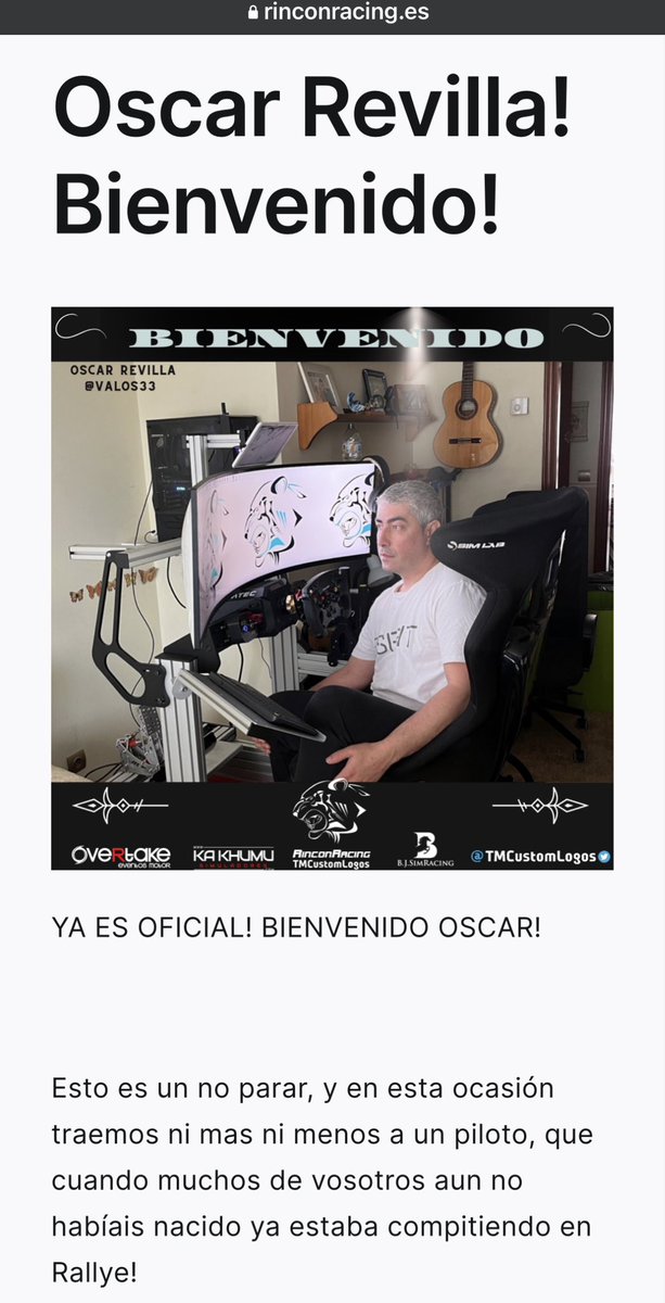 Blog!🏁

Oscar Revilla! BIENVENIDO!🏁

Hacemos oficial la incorporación a RinconRacing de Oscar Revilla <a href="/valos33/">oscar helguera</a> procedente del equipo <a href="/KfmMotorsport/">KFM Motorsport</a>, llega con ganas de seguir mejorando!💥

Os dejamos la entrada, nos cuenta cositas muy interesantes…😏👇
rinconracing.es/oscar-revilla-…