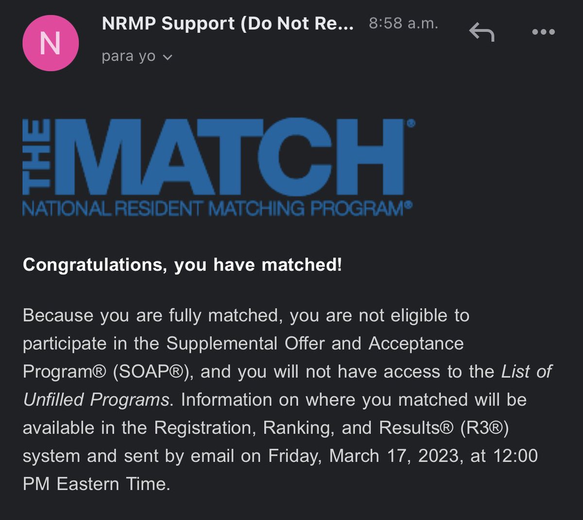 We UP! DrJoseph#4 is on his way. 

#match2022 #psychiatry2023 #MedTwitter #blackinmedicine #blackmeninmedicine