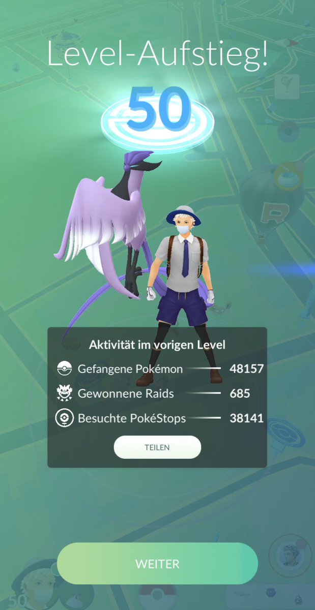 FragGira's tweet photo. Endlich hat mein Account auch die 50 erreicht. 🎉 Bin ja nicht so der EP Jäger…. daher bin ich bei uns in der Gruppe fast der Letzte 😆 #NianticAR #PokemonGO https://t.co/W4k6PD07G7