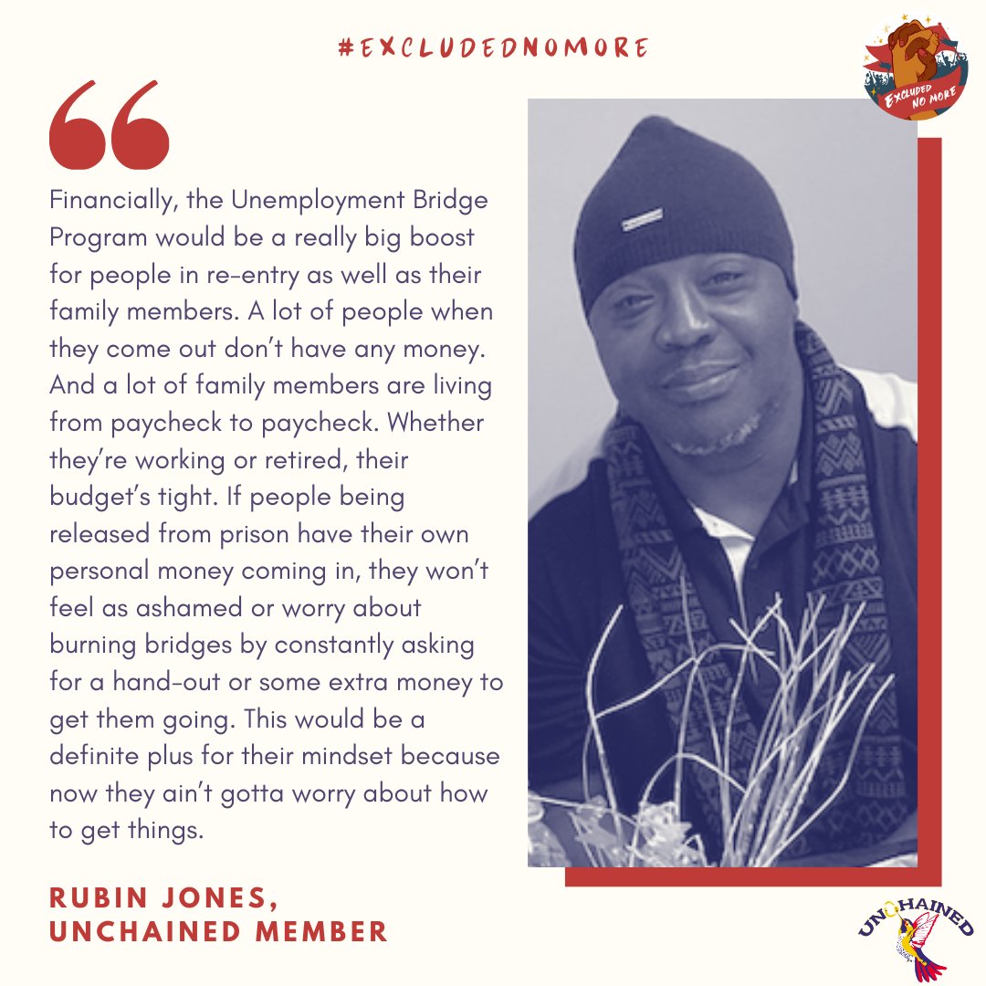 UnchainedNOW's tweet photo. Unchained member Rubin Jones discusses how the Unemployment Bridge Program won't just benefit those in re-entry but their support circles, too! #ExcludedNoMore #FundExcludedWorkers https://t.co/QB57hWUmta