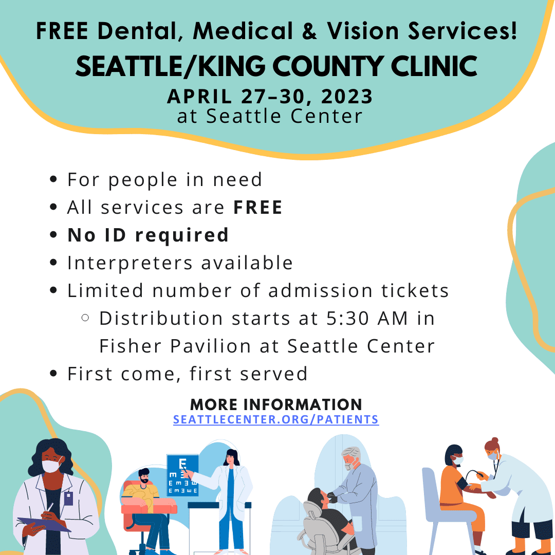 WithinReachWA's tweet photo. Save the date for @SKCClinic on April 27-30! 📅 This four-day clinic offers free dental, vision and medical care to anyone in the region who needs support accessing or affording healthcare. Learn more: https://t.co/t8IjLVY5JR https://t.co/47DRCRz5k4