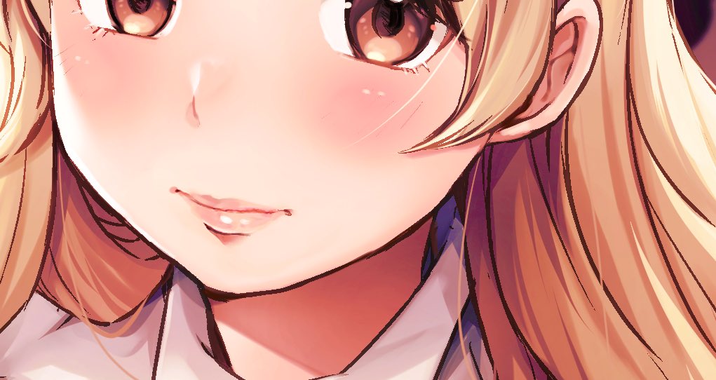 1girl solo close-up blonde hair long hair blush brown eyes  illustration images