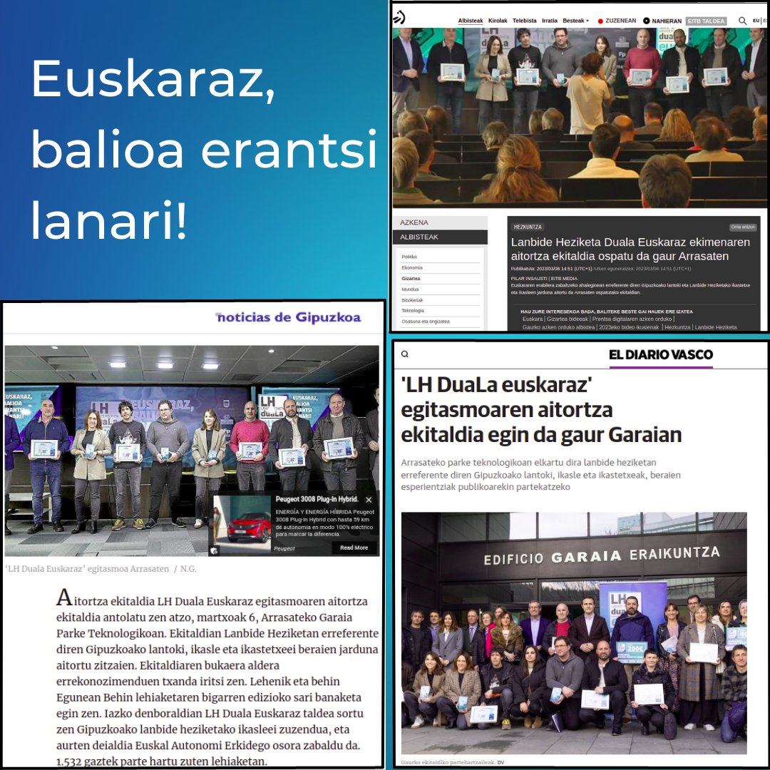 adrtaldea's tweet photo. Arrasateko Garaia Parke Teknologian antolatutako #LHDualaEuskaraz ekitaldian sarituak izan ginen.

Fuimos premiados en el evento #LHDualaEuskaraz en Garaia Parke Teknologia en Arrasate.

Euskaraz, balioa erantsi lanari!

@ikaslangipuzkoa @jakinbai #suministrosadarra #euskara https://t.co/7PIQegIYeA