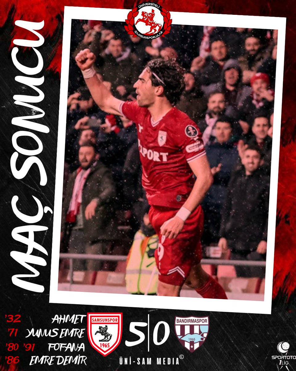 UniSam1965's tweet photo. MAÇ SONUCU | SAMSUNSPORUMUZ 5-0 BANDIRMASPOR

#Samsunspor #Samsun #ÜniSam https://t.co/5P0iTm4QWX