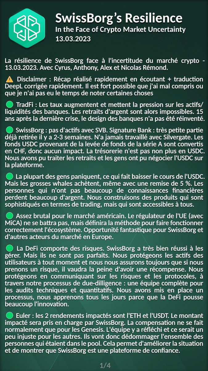 nicokonut's tweet image. La résilience de #SwissBorg face à l'incertitude du marché crypto (🇫🇷 recap) - 13.03.2023
#WeAreSwissBorg $CHSB #CHSB $BTC $ETH #Yodl #NousSommesSwissBorg #Thematics #Launchpad #SeriesA