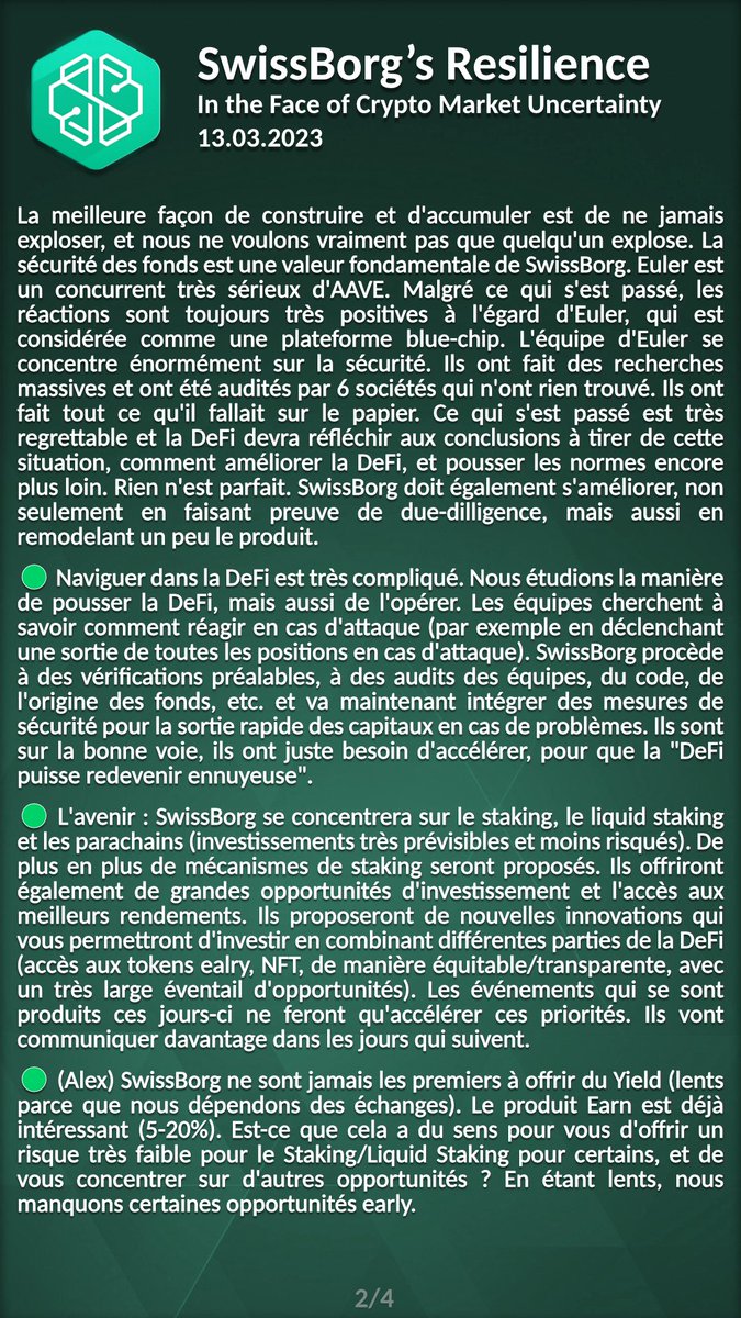 nicokonut's tweet image. La résilience de #SwissBorg face à l'incertitude du marché crypto (🇫🇷 recap) - 13.03.2023
#WeAreSwissBorg $CHSB #CHSB $BTC $ETH #Yodl #NousSommesSwissBorg #Thematics #Launchpad #SeriesA