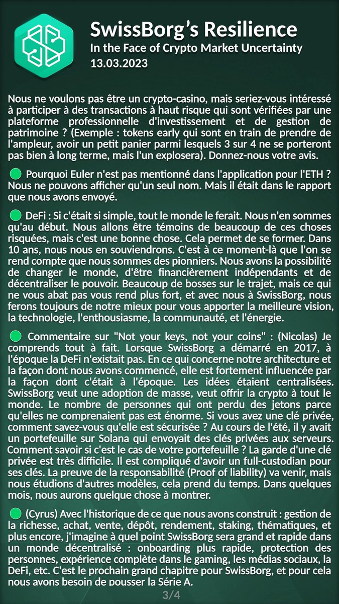 nicokonut's tweet image. La résilience de #SwissBorg face à l'incertitude du marché crypto (🇫🇷 recap) - 13.03.2023
#WeAreSwissBorg $CHSB #CHSB $BTC $ETH #Yodl #NousSommesSwissBorg #Thematics #Launchpad #SeriesA