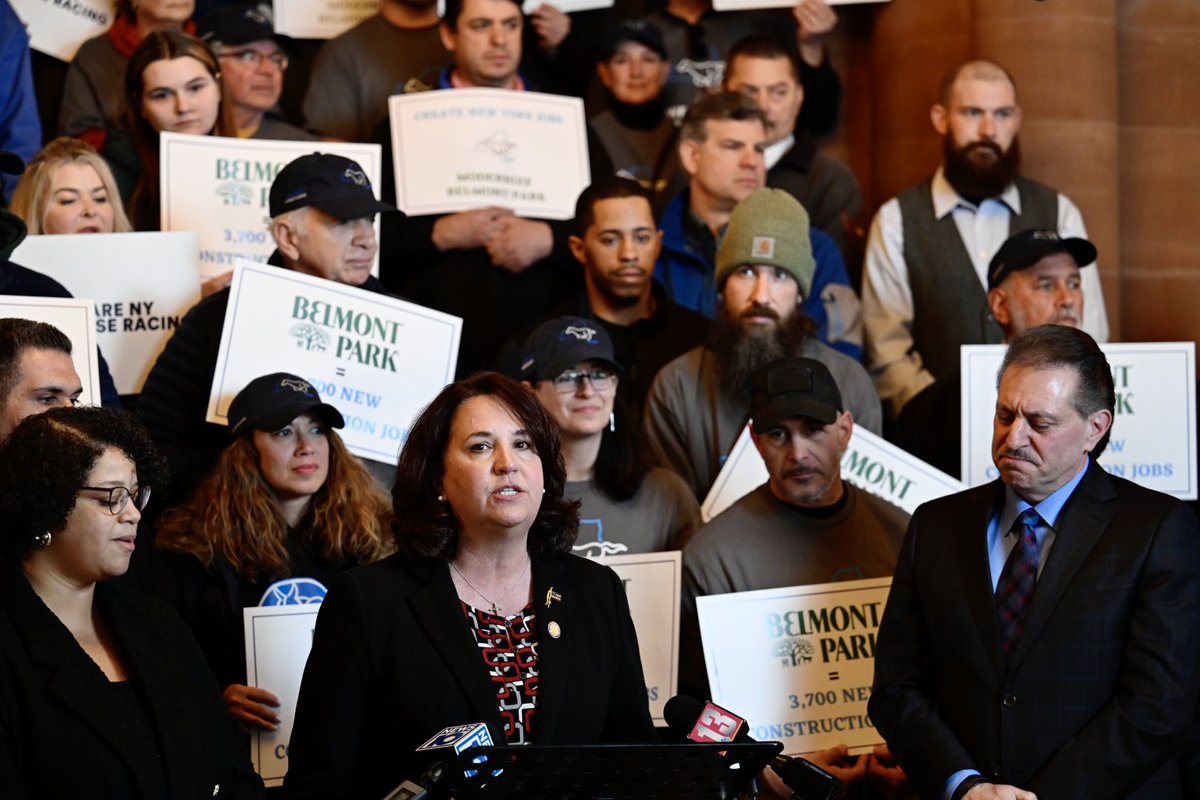 Thank you ⁦<a href="/SenJoeAddabbo/">SenatorJoeAddabbo</a>⁩ ⁦<a href="/ItisMichaelle/">Re-elect Solages</a>⁩ ⁦⁦<a href="/AMCarrieWoerner/">Carrie Woerner</a>⁩ ⁦<a href="/LeroyComrie/">Leroy Comrie</a>⁩ ⁦<a href="/senatormattera/">Senator Mario R. Mattera</a>⁩ ⁦<a href="/patricia4senate/">Patricia Canzoneri-Fitzpatrick</a>⁩ for joining us at todays rally. A new Belmont Park will create jobs and economic opportunities throughout the state.