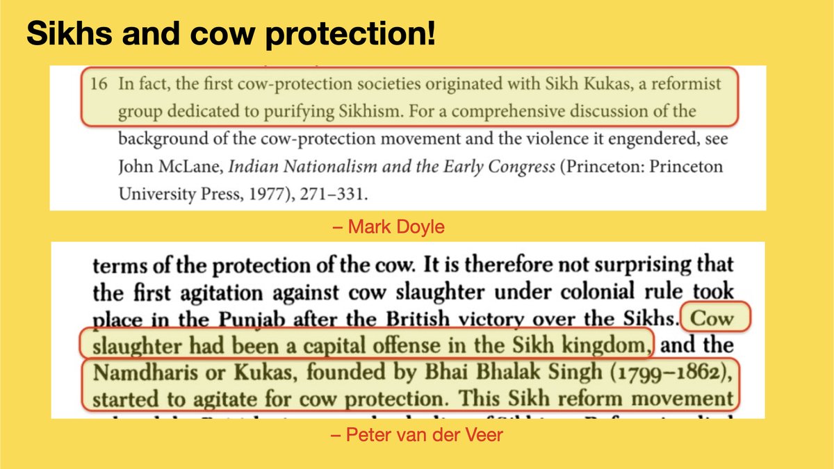 @BharadwajSpeaks 1. Sikh empire then made cow slaughter a capital offense, executed quite a few for killing cows (Maratha too)
2. Namdhari Sikhs (Kukas) were the first Indians to form 'cow protection societies'
3. Between 1860–1910, Punjabi Sikhs started several riots after killing of cow