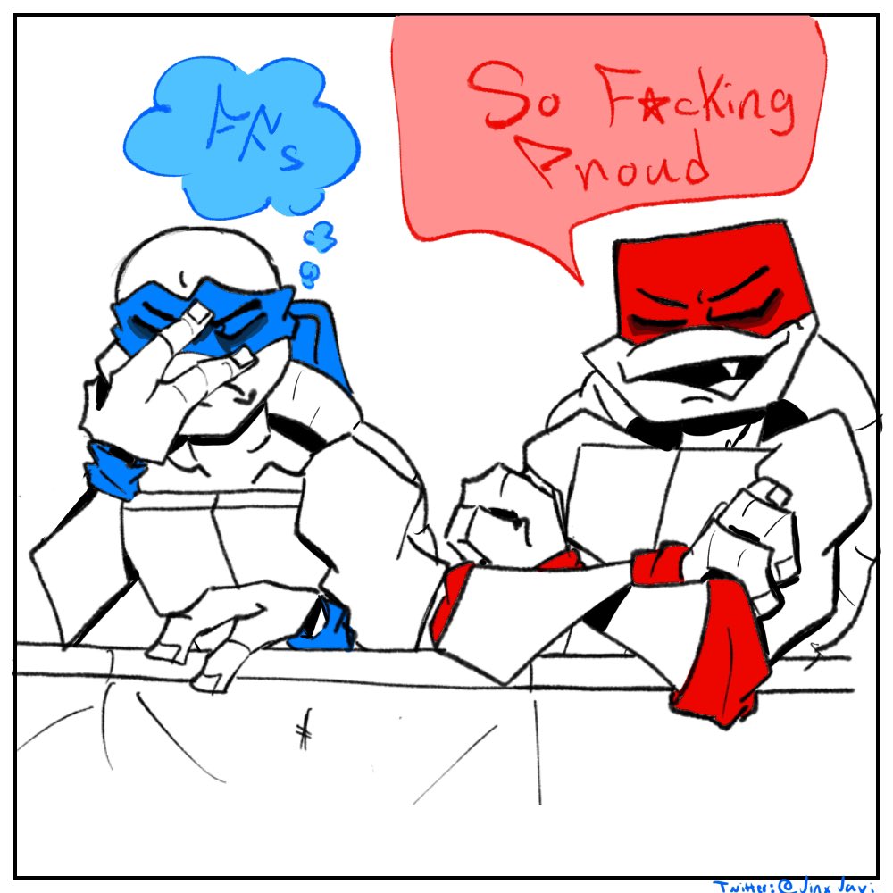 JinxJavi's tweet photo. From personal experiences…. F*CK THAT MF WARDEN GOD DAMMIT! Also personal headcanon I just imagine MMDonnie and RISELeo being online besties smh #MutantMayhem #rottmnt #mutantmayhemdonnie #mutantmayhemleo #mutantmayhemraph #mutantmayhemmikey #rottmntleo https://t.co/k0BAv7WtEo