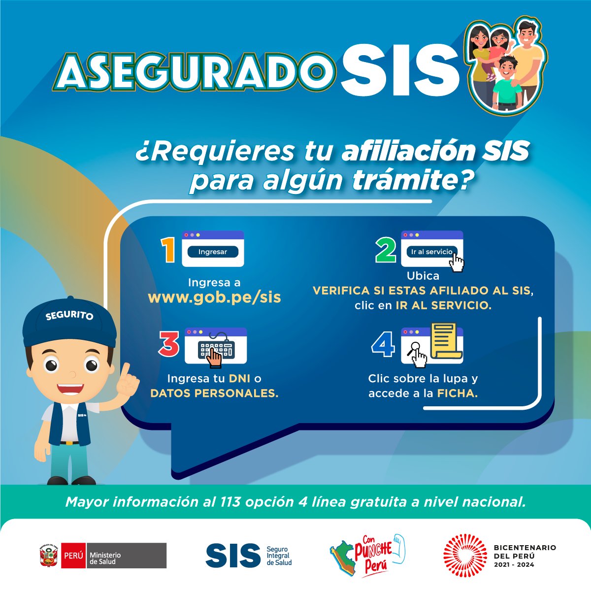 #AseguradoSIS Si necesitas información o realizar algún trámite sobre tu seguro #SIS, aquí te enseñamos cómo ingresar a nuestra Consulta en Línea para acceder a tu ficha.👨‍💻👩‍💻👍 🤳 Infórmate llamando al 113, opción 4. #SIS, un seguro de salud que piensa en ti.🫵