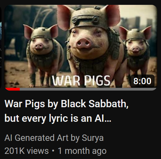 aiartbysurya's tweet photo. The War Pigs video does not seem to be stopping any time soon..... the video just crossed 200K Views!!! I can't thank you all enough for this continuous engagement!

#blacksabbath #warpigs #rock #metal #midjourney #ai https://t.co/vDbuyx1CAM