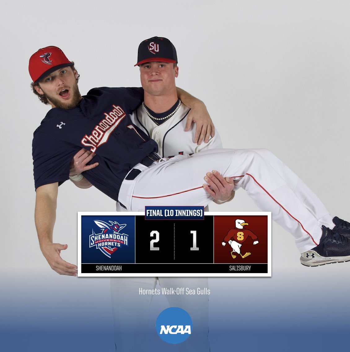 HORNETS WIN! 

Hornets take down #2 Salisbury as Jacob Bell throws an absolute gem, going 9 innings allowing no runs! Down one in the 10th, Kooper Anderson tied the game with a triple and Colby Martin hit a game winning sac fly!

#DiamondHornets

<a href="/SUHornets/">Shenandoah Hornets</a> <a href="/ShenandoahU/">Shenandoah University</a>