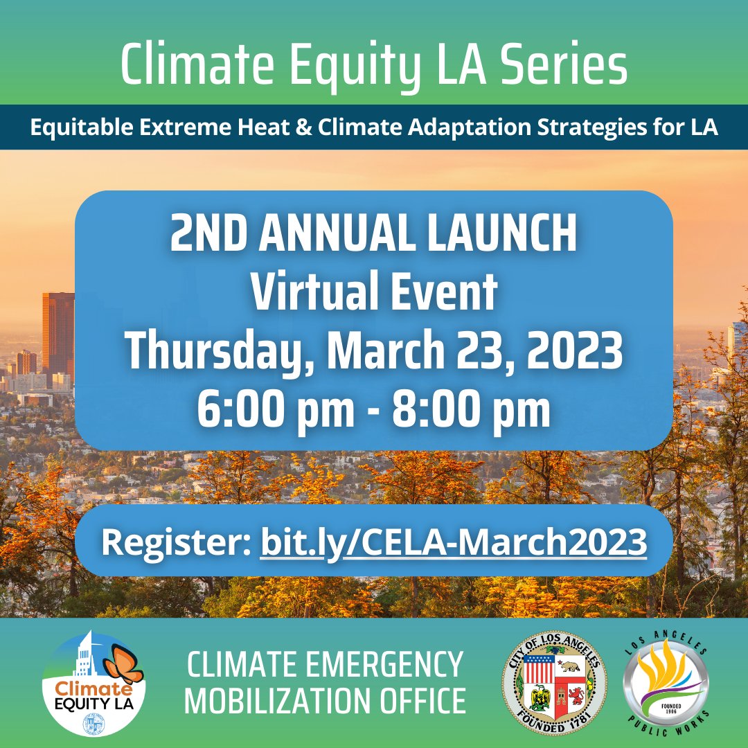 Join us at @CEMO_EJ4LA's 2nd Annual Launch! bit.ly/CELA-March2023
#ClimateEquityLA #ExtremeHeat #LosAngelesCity #ClimateEmergency