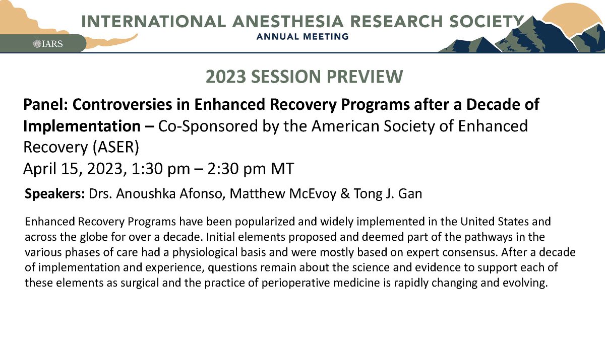 IARS360 (@iars360) on Twitter photo 2023-03-14 00:00:16 Patient Safety Awareness Week! Join #EnhancedRecovery #IARS23 sessions, Enhanced Recovery Programs in 2023 on 4/14, Controversies in Enhanced Recovery Programs on 4/15 & Enhanced Recovery after Hemorrhage on 4/16! @PediAnesthesia @ASER_hq @IARS_Journals meetings.iars.org Patient Safety Awareness Week! Join #EnhancedRecovery #IARS23 sessions, Enhanced Recovery Programs in 2023 on 4/14, Controversies in Enhanced Recovery Programs on 4/15 & Enhanced Recovery after Hemorrhage on 4/16! @PediAnesthesia @ASER_hq @IARS_Journals meetings.iars.org
