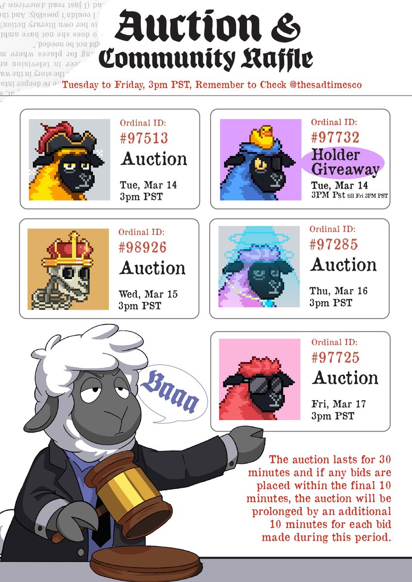 Good afternoon, Sheep!

Our long-awaited @moonsheepbtc Ordinal Auctions are finally here!  The first one up for grabs is Ordinal ID#97513 - the Golden Captain. 

The Auction starts on Tuesday at 3pm PST on @OpenSea with the future ability to burn for the Bitcoin Ordinal
 
 ⤵️