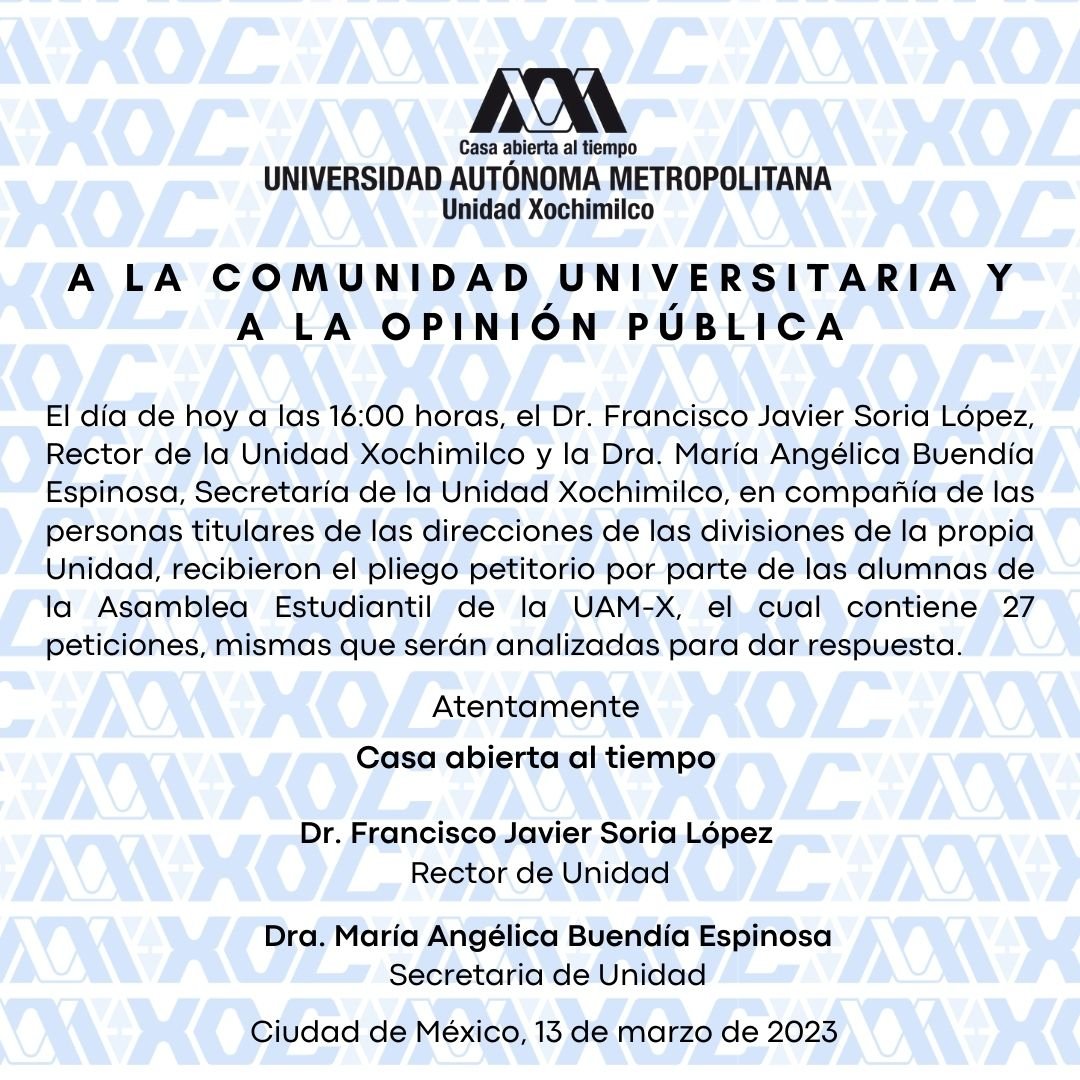 A la comunidad universitaria y a la opinión pública.