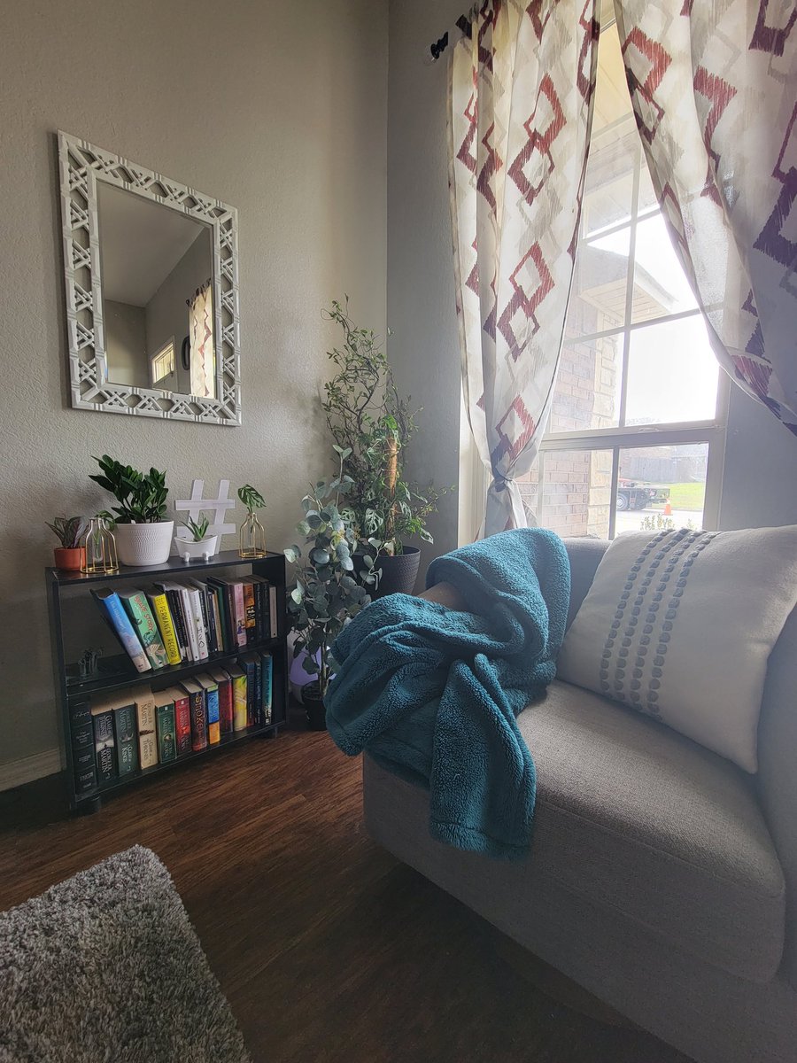 BrookeLDevine's tweet photo. Made the coziest reading nook today, and I am absolutely obsessed. 

#booknook #plantmom https://t.co/GxJyGNJfd0