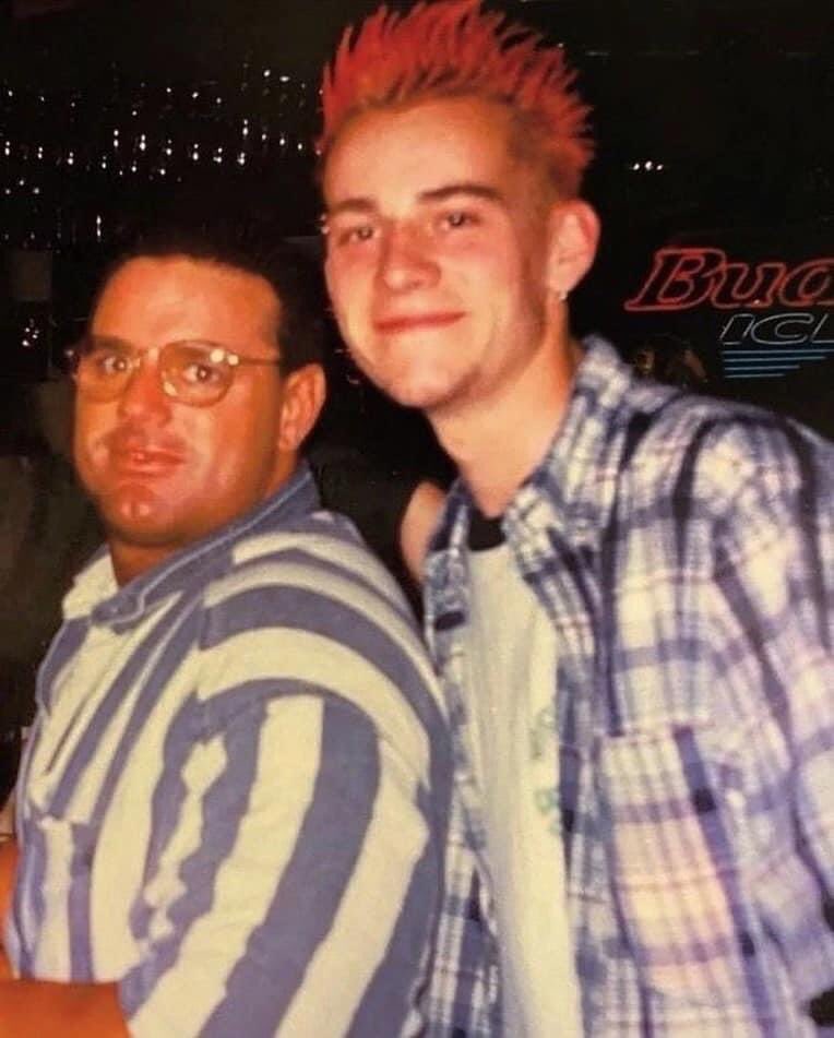 NickSuave4's tweet photo. @OTD_in_WWE @WrestlingBios @MongoAndFriends A young cm punk with mr. Chinlock himself https://t.co/WvOSXBGOaM