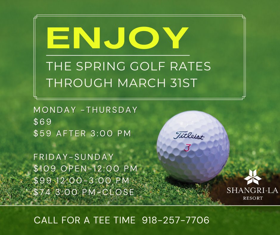 Take advantage of these low golf rates! Call now for a tee time! #shangrilaok #golf #golfclub #golfrates #golfcourse #golfer #golfinstagram #golfisfun⛳️ #golflifestyle #golfoklahoma #oklahomagolf
12m