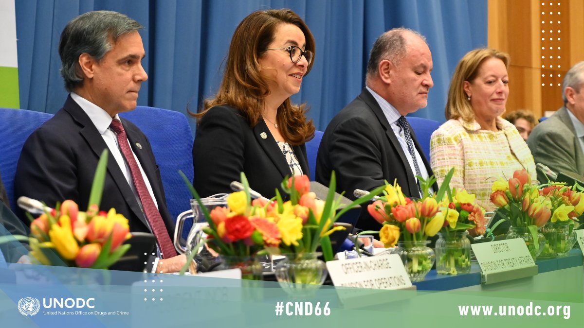 UNODC's tweet image. The 66th session of the Commission on Narcotic Drugs #CND66 is on!
 
Countries are gathering to discuss the implementation of int'l drug control treaties &amp;amp; drug policy commitments, while 155++ side events &amp;amp; 28 exhibitions are being held in the margin: bit.ly/42dH9Ge