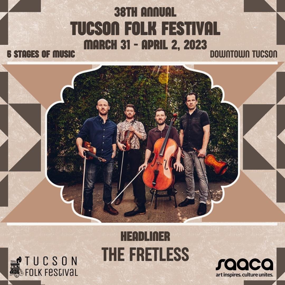 FolkFestTucson's tweet photo. @TheFretless are one of our headliners! Four ferocious players, masterful composition, and a genre-bending sound — these Juno award-winners have firmly taken their place on the map to a progressive form of “trad”.

For more info, visit our website — link in bio! https://t.co/AhBbyeb7EZ